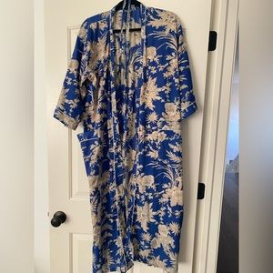 Blue floral cotton kimono robe / one size